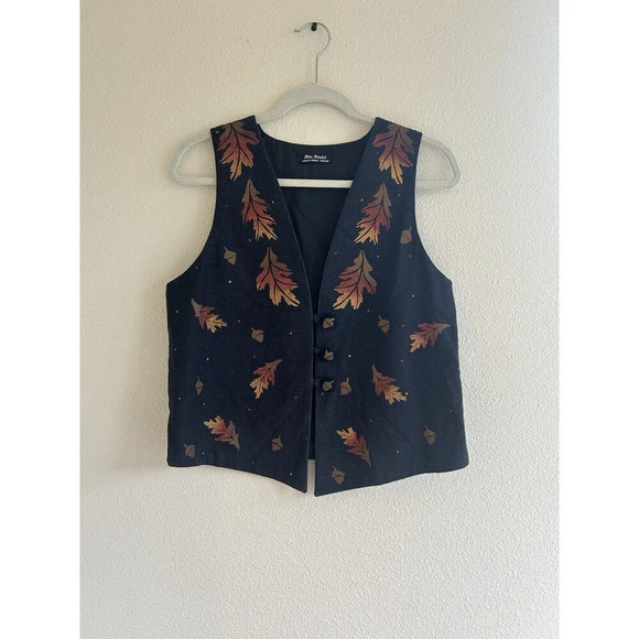 Brie Kriebel Clothing Hand Painted Leaf Autumn Vest Wearable Art  Art To Wear XS - Picture 1 of 6